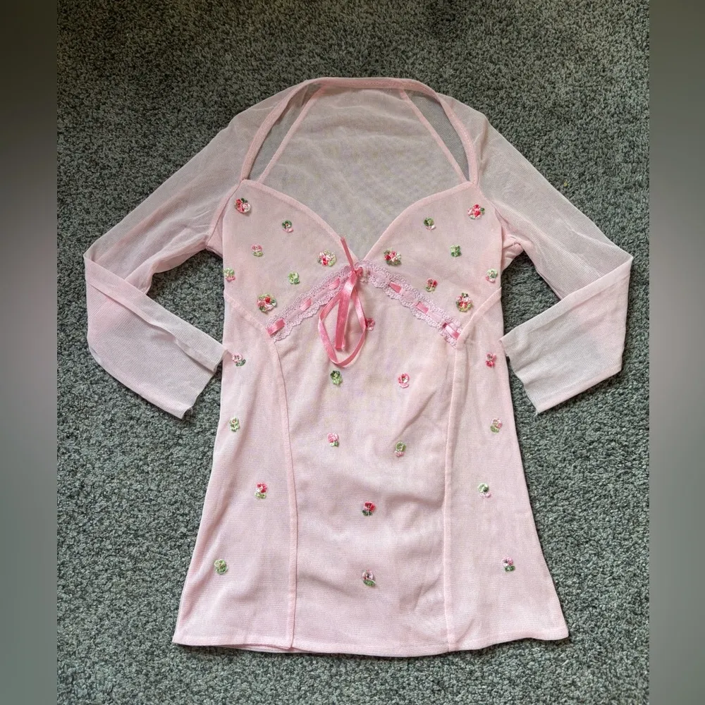 Euro Coquette Embroidered Top Pink Size XXS - Image 3