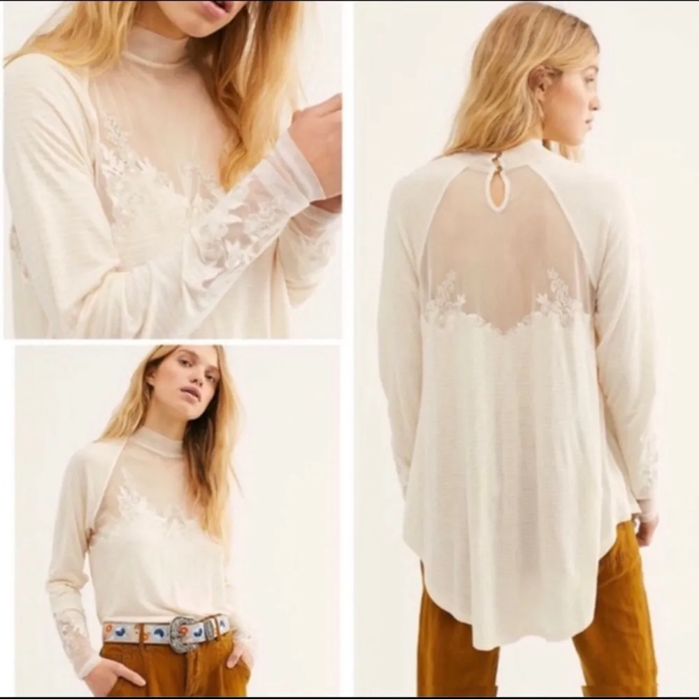 Free People Saheli Cream Lace Long Sleeve Top Shirt size XS - Image 4