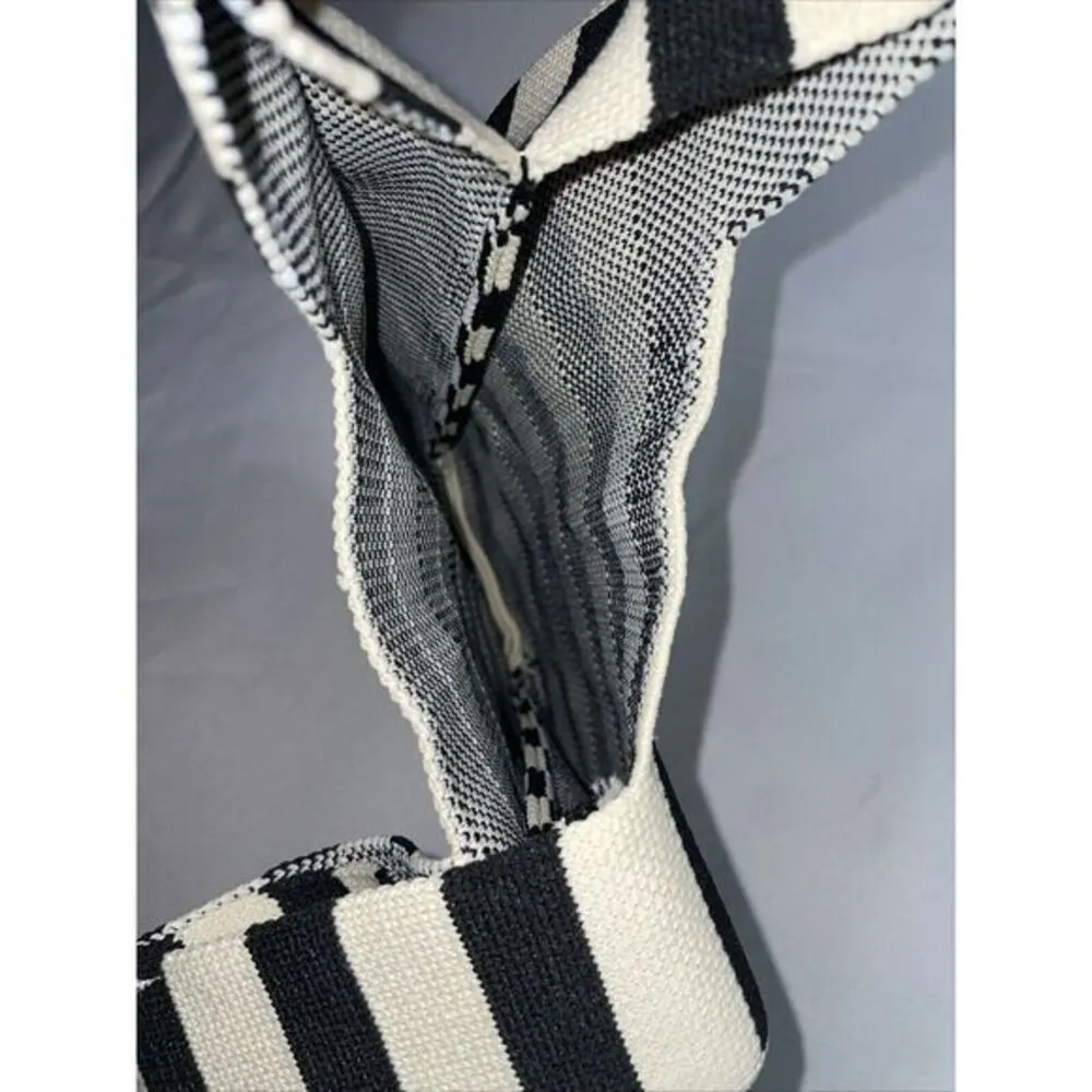 Handmade Knit Handbag Women Mini Knot Wrist Bag Casual Wide Stripe Plaid ToteBag - Image 5