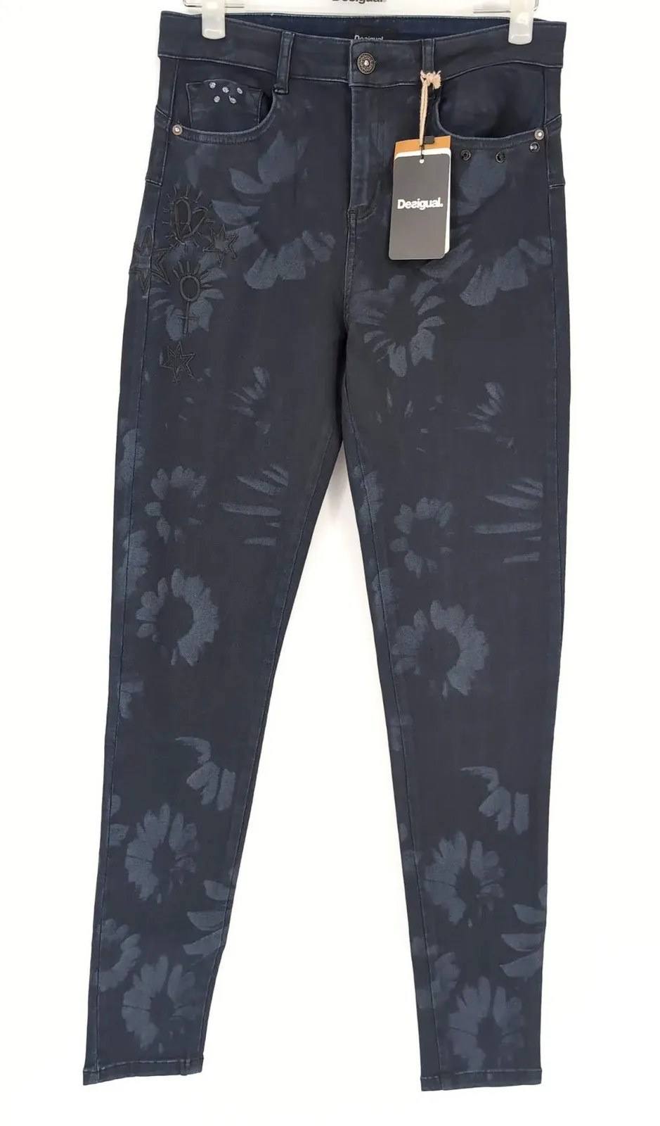 Desigual Womens Pant Leaves Dark Denim Skinny Jeans US Size 8/ UK Size 14 - NEW - Image 1