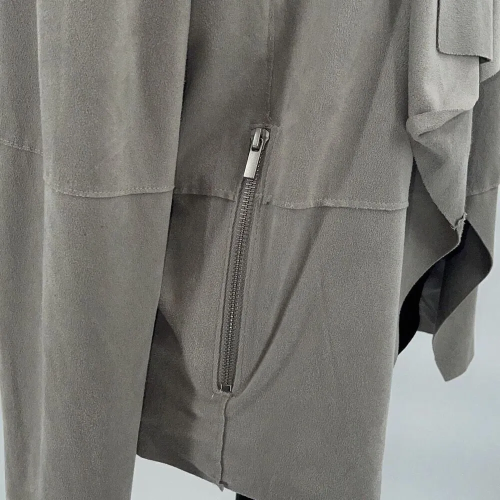 Bagatelle Womens Faux Suede Drape Open Front Jacket Light Gray Large‎ - Image 6