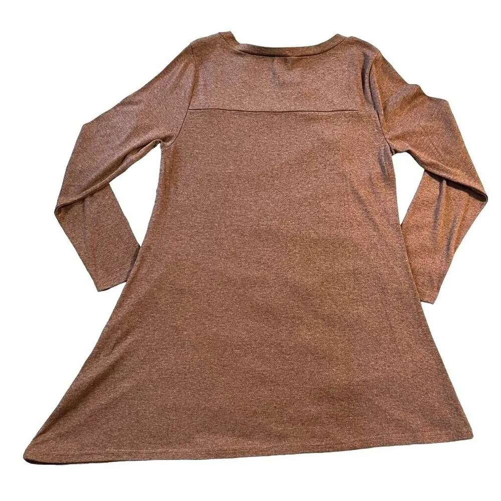 Igenjun Womens Asymmetrical Sweater Long Sleeve Button Accent Brown Medium - Image 4