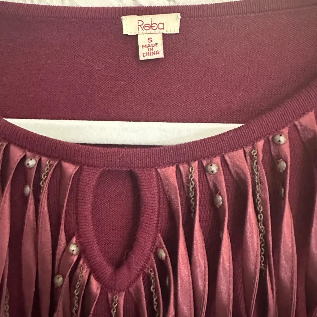 Reba Holiday Gems Merlot Sweater Small Tassel Keyhole‎ Front Studded NWT - Image 4