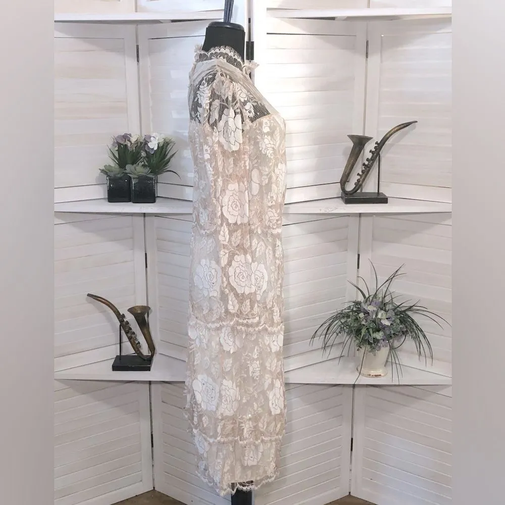 Rina Di Montella Vintage Lace Dress Pink Rhinestones Beaded Roses 12 - Image 6