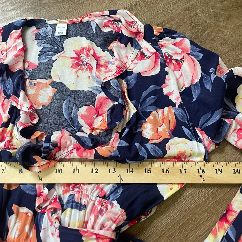 Old Navy NEW True Wrap Midi Dress Navy Blue Floral Ruffle ~ NWT Size S - Image 16