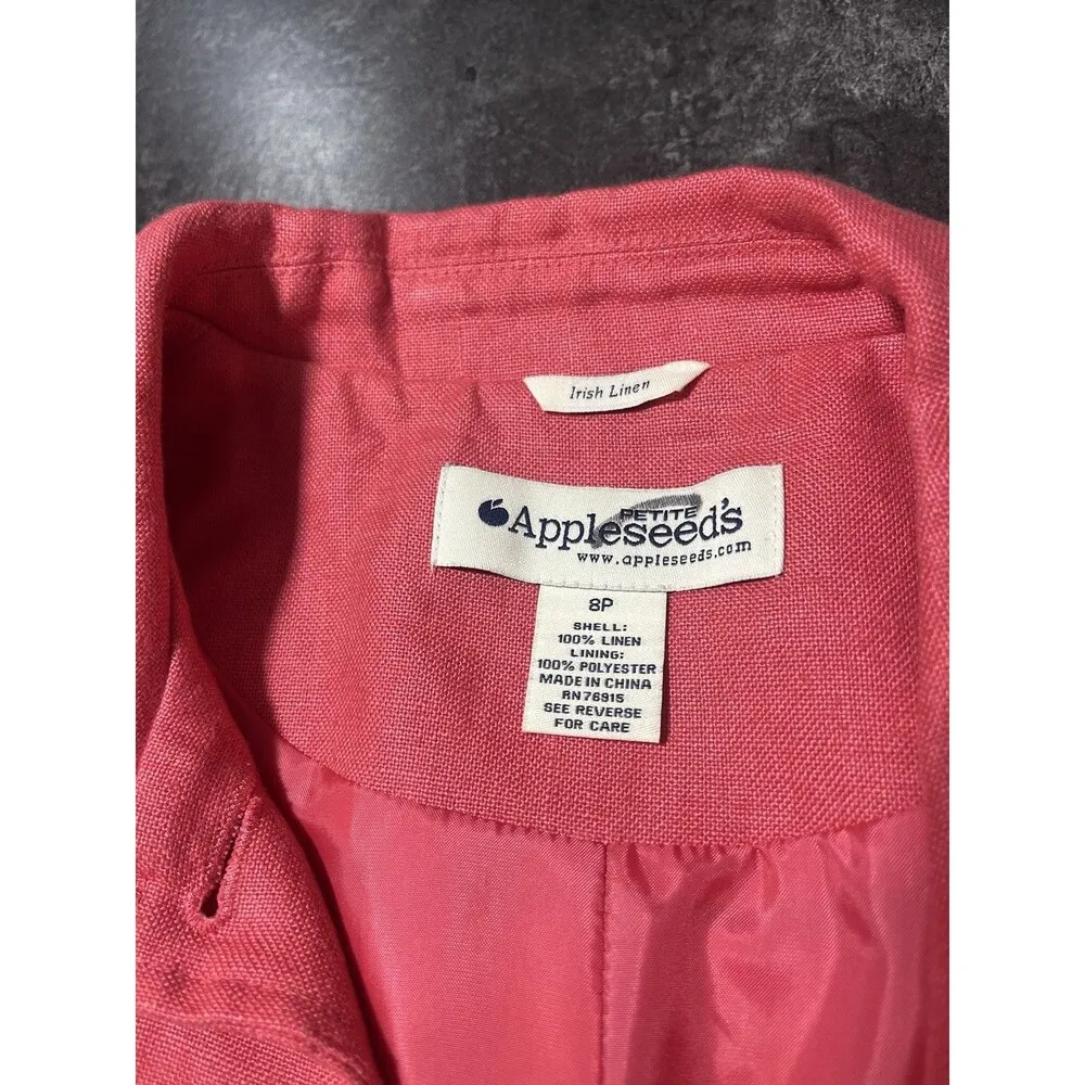 Appleseeds Irish Linen Coral Pink Lined Blazer Size 8 Petite Preppy Classic - Image 6