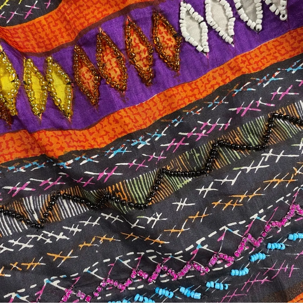 Chicos Skirt Women 2 Large Colorful 100% Silk Pull On Elastic Waist Beaded Boho - Image 5