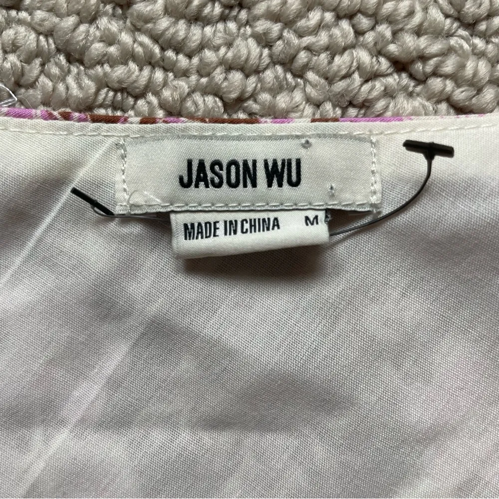 Jason Wu Floral One Shoulder Puff Sleeve Belted A-Line Mini Summer Sun Dress Med - Image 2