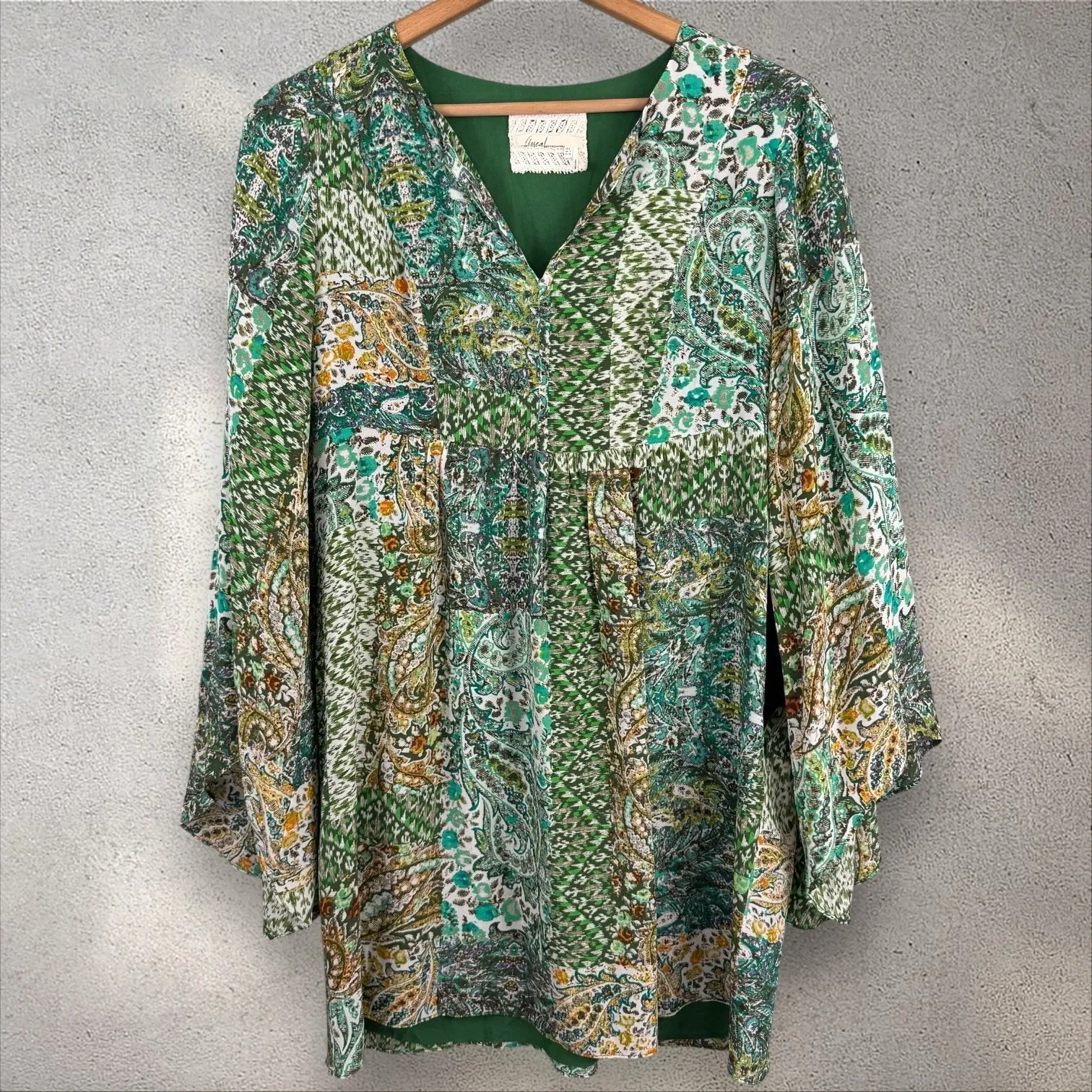 Anthropologie‎ Floreat Amelie Paisley 100% Silk Bell Kimono Sleeve Dress Size 8 - Image 3