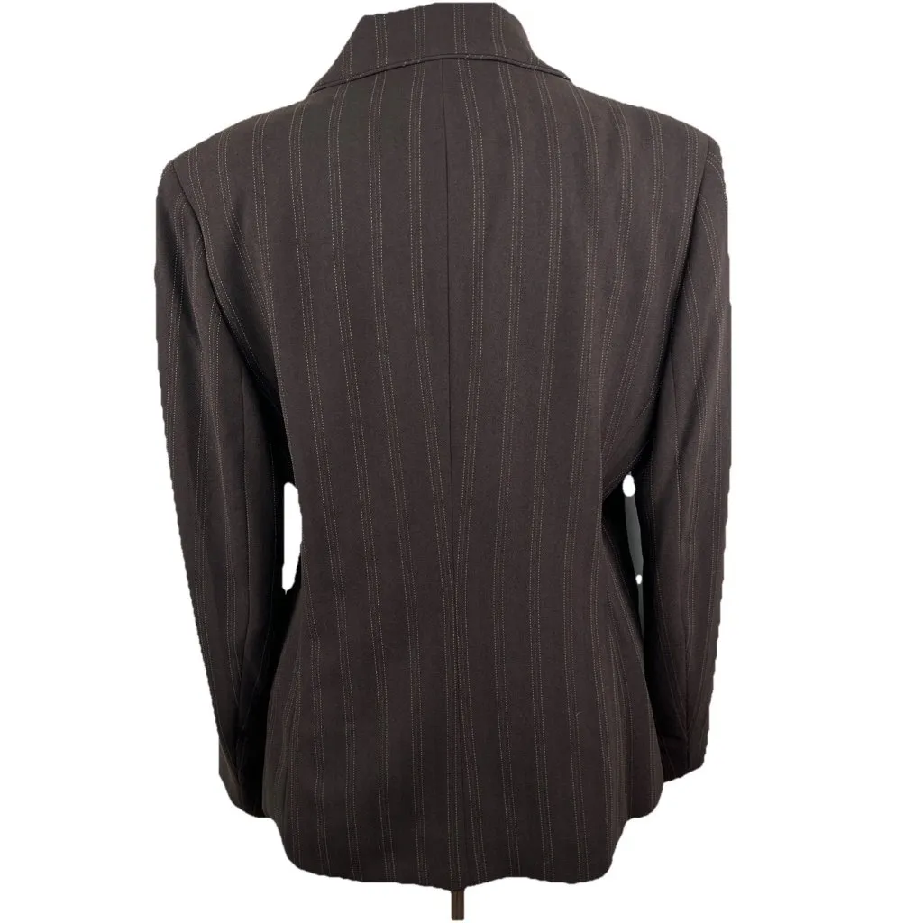 Ann Klein Suit Set Sz 14P Brown Pin Stripe Blazer and Lined Pants Trousers - Image 5