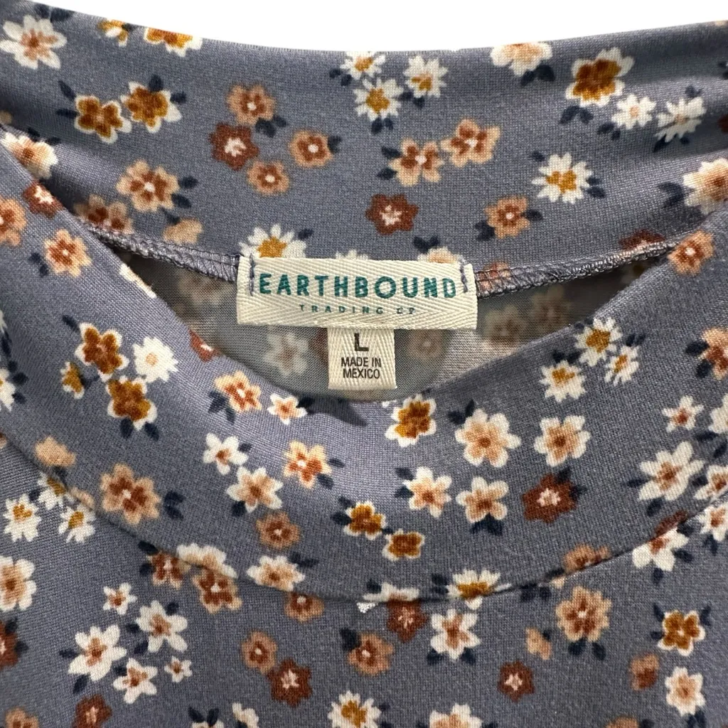 Earthbound Trading Co. Blue‎ Floral High-Neck Sleeveless Swing Dress - Large - Image 3