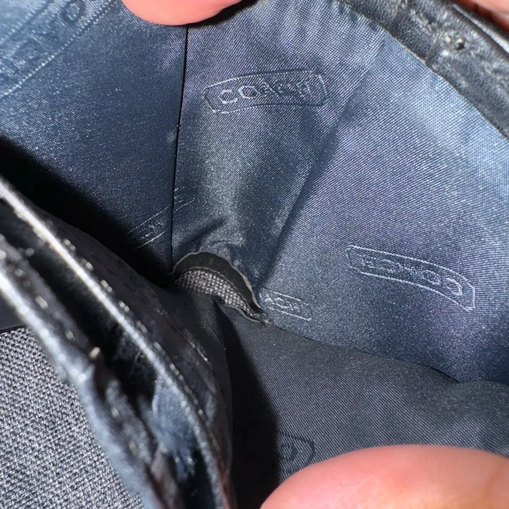 Coach Double Snap‎ Wallet Black Canvas Leather C - Image 5