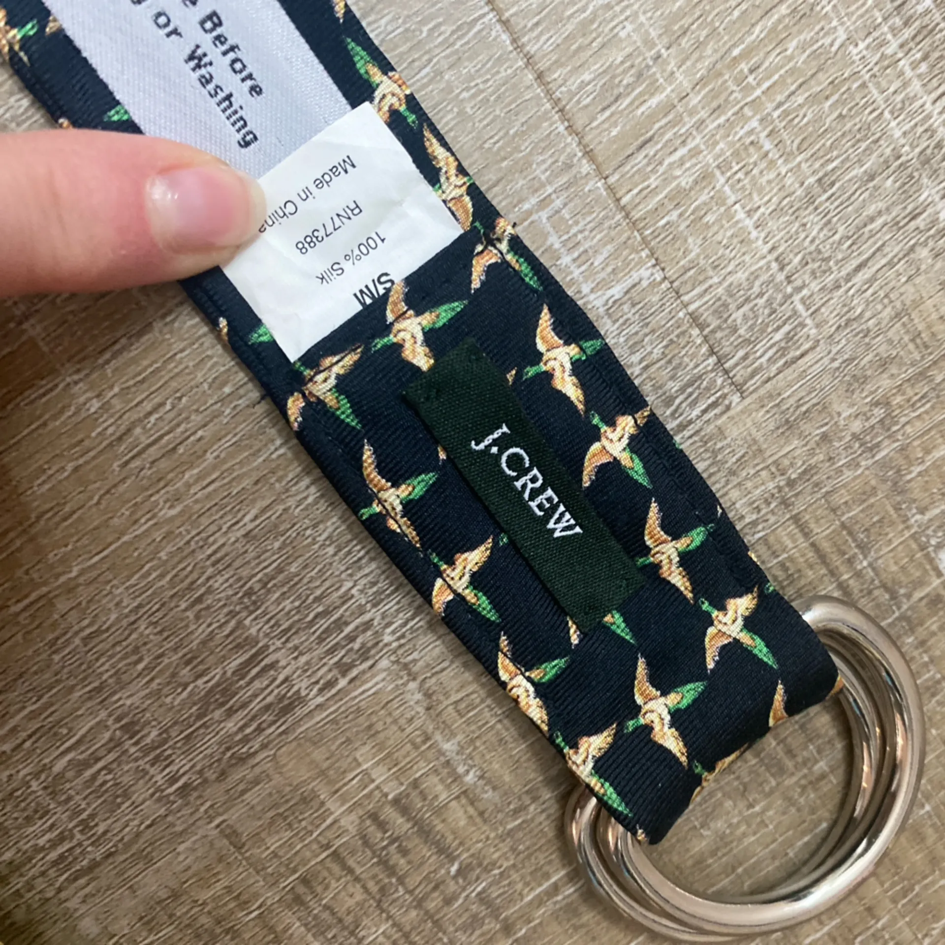 J. Crew 100% Silk Ribbon Belt Mallard Duck Print Navy Blue S/M Preppy Nautical - Image 5