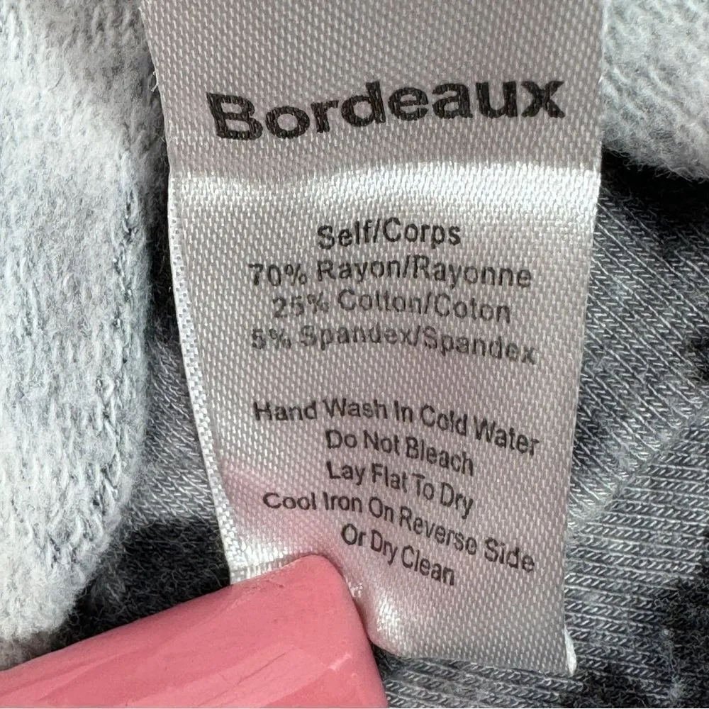 Bordeaux Leopard Print Side Zip Knit Moto Jacket Grey Black Medium Funnel Neck‎ - Image 14