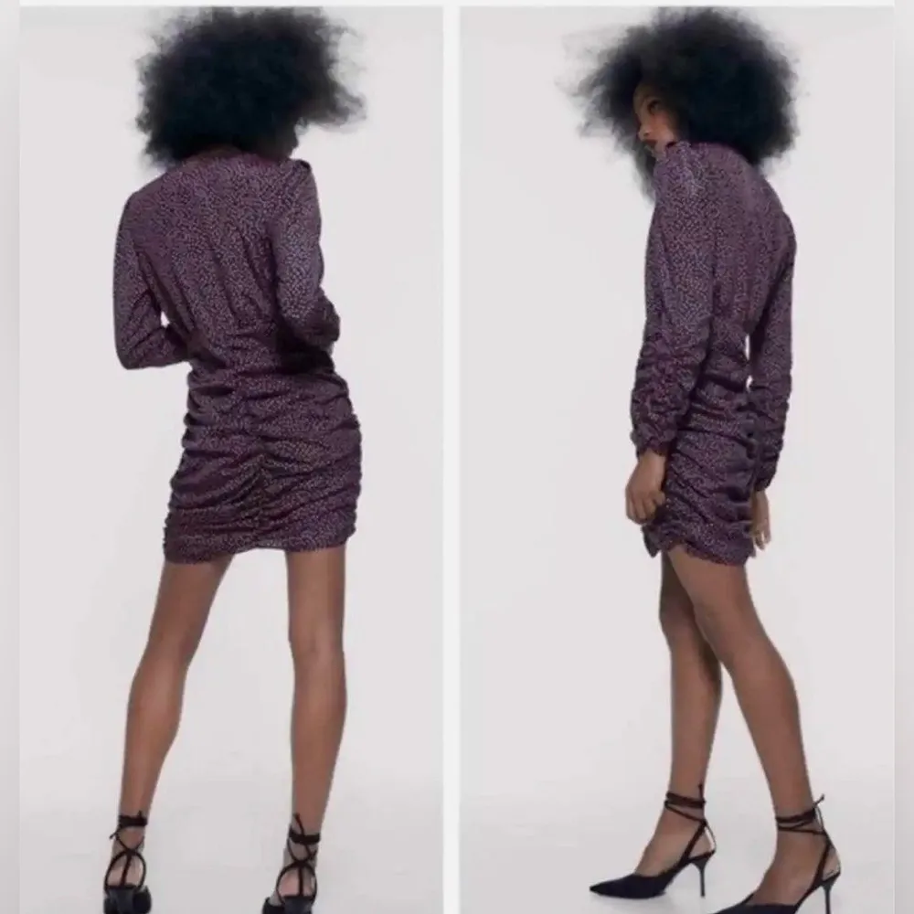 ZARA Black with Pink Hearts long sleeve draped mini dress - Image 4