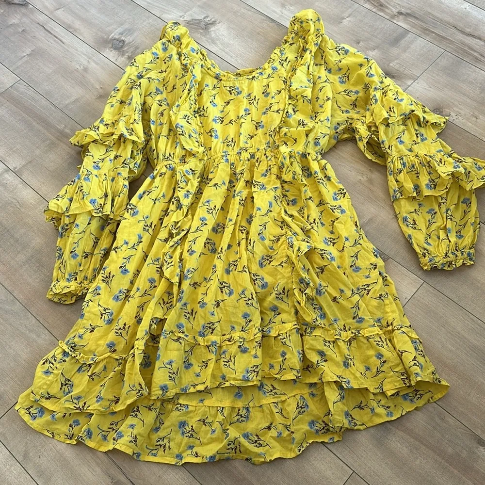 Happy X Nature By Kate Hudson Dress Ditsy Meadow Mini Floral Ruffle Yellow Sz M Size M - Image 11
