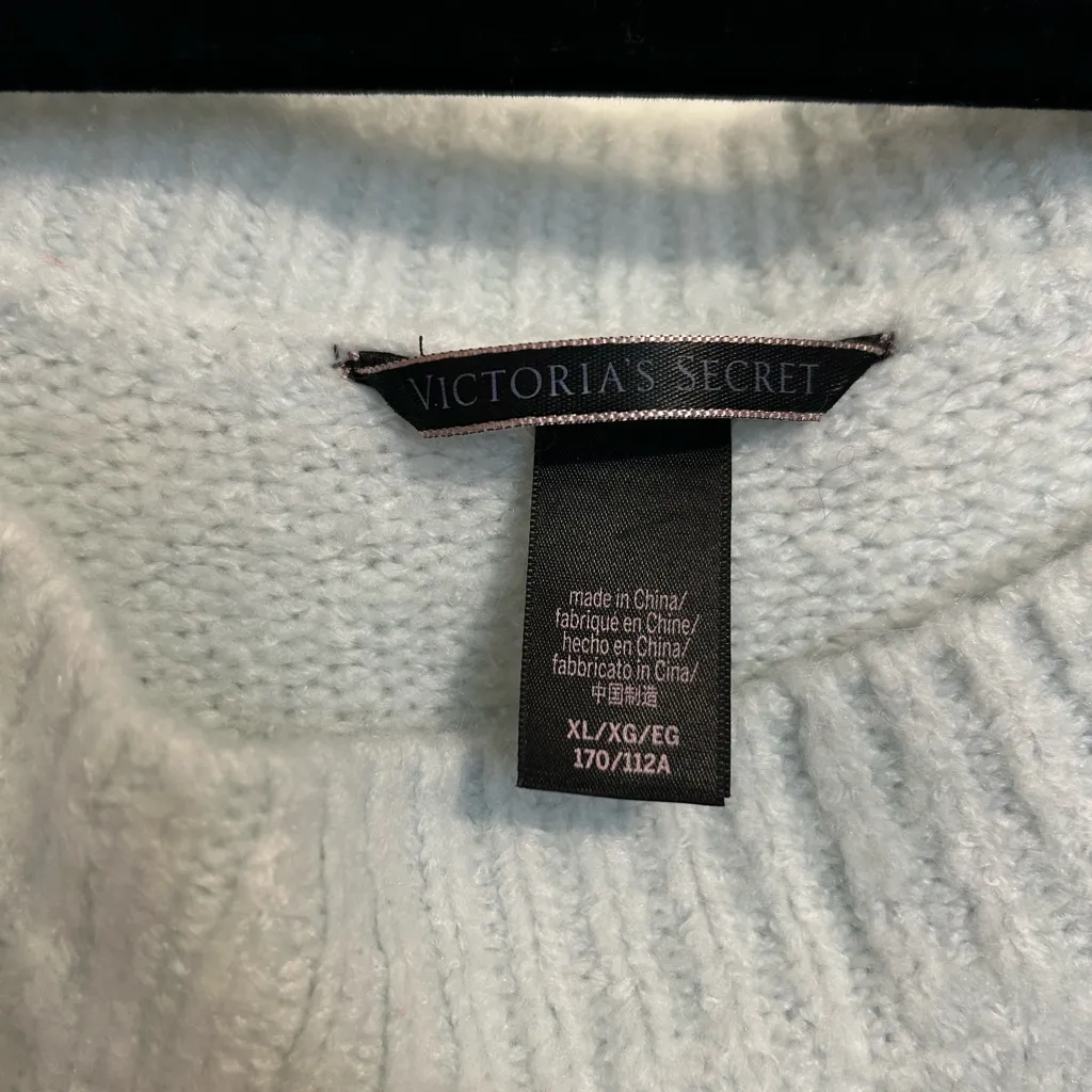 Victoria's Secret Light Blue Aqua off shoulder sparkle bling XL soft Sweater - Image 2