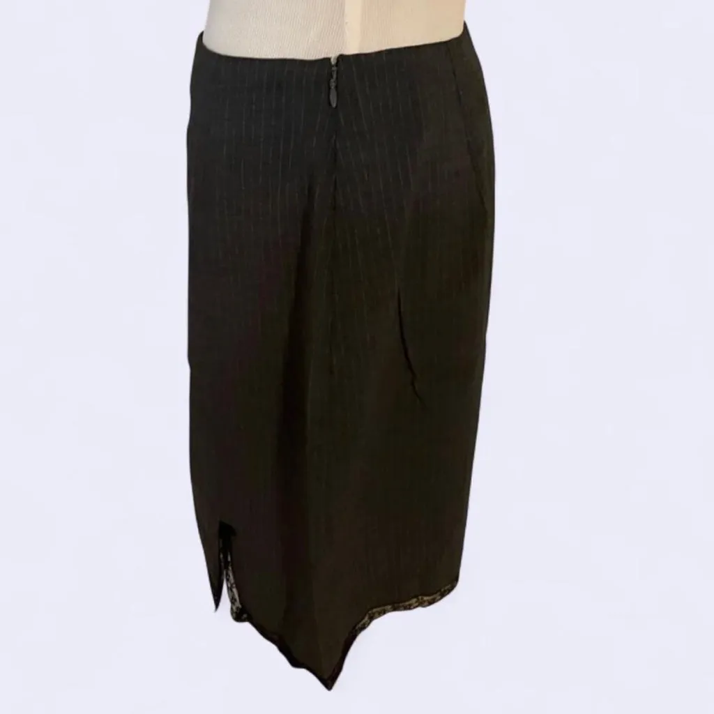 Japanese Dark Gray Striped Skirt with Lace made in Japan Black - Image 3