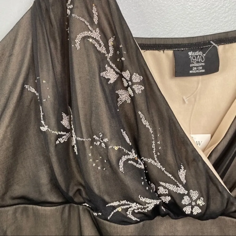 Studio 1940 NEW Black Floral Beaded Sleeveless Camisole Tank Top Size 26/28 - Image 3