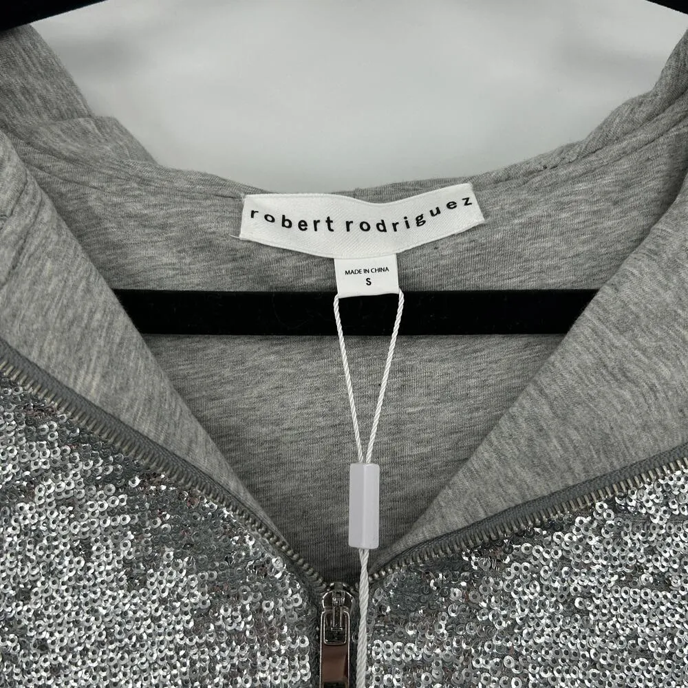 NWT Robert Rodriguez Sequin Silver Zip Up Hoodie Sweater Size Small - Image 3
