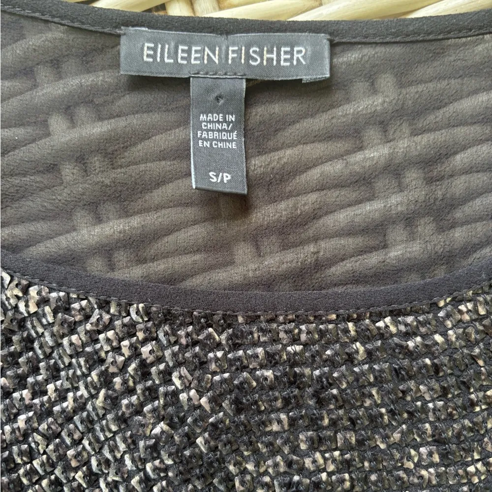 Eileen Fisher Georgette 100% Silk Sequin black small‎ Top work holiday Christmas - Image 6