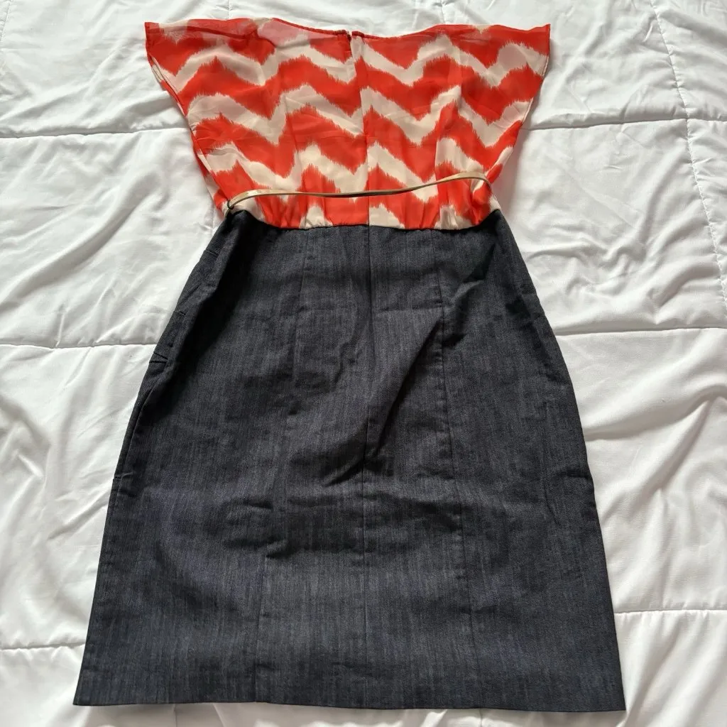 Dressbarn Womens Size 4 Denim Tiered Midi Dress Orange Jean Office Business City - Image 9