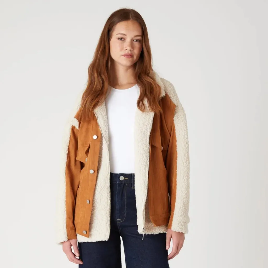 NWT BLANKNYC Faux Suede & Faux Shearling Trucker Jacket Small, CATCH ME OUTSIDE - Image 11