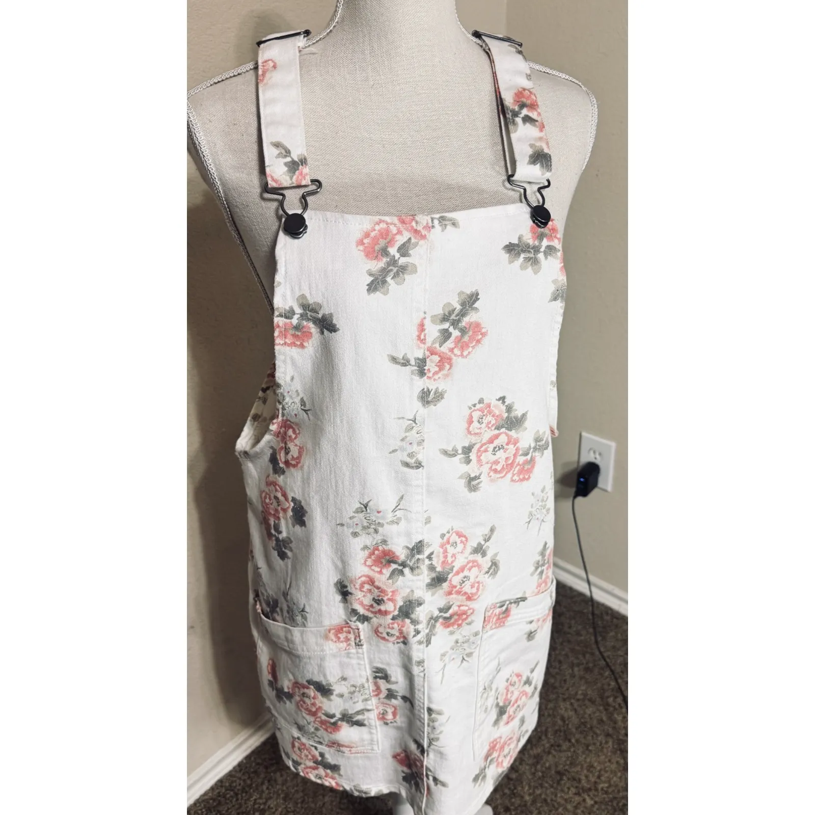 Y2K NOBO White Floral Overall Mini Dress sz L 11/13 Cottagecore Romantic - Image 2