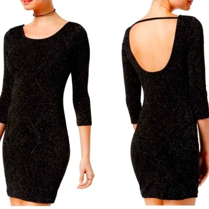 Trixxi Black Metallic Sparkle Open Back Bodycon Dress -‎ EUC - Size 11 - Image 2
