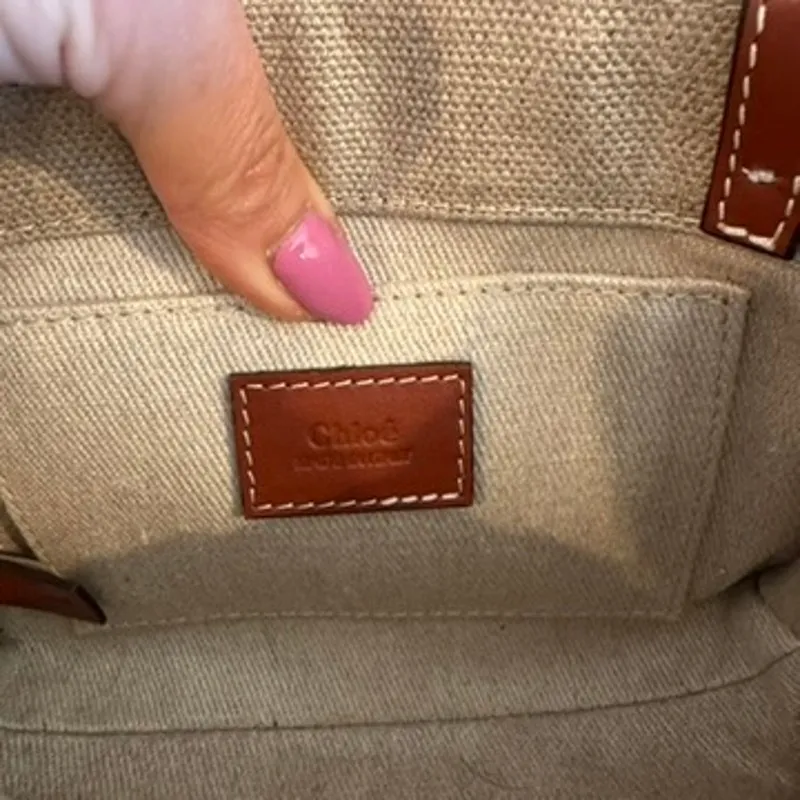 Chloe Mini Woody Tote White & Brown Linen Canvas Pre-Owned | Retail $880 - Image 8
