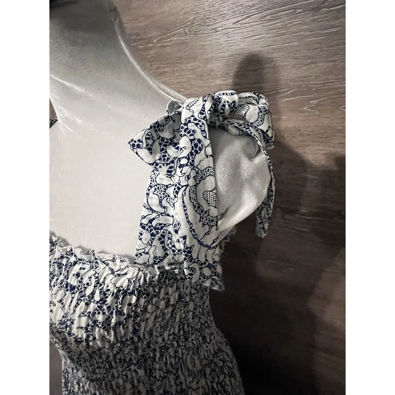 AVANTLOOK Anthropologie Floral Print Smoked Dress Midi Blue Size Small - Image 8