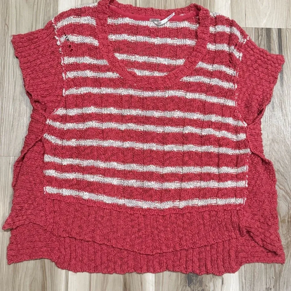 Free People Teracotta Striped Chunky Knit Pullover Top Women’s Medium - Image 2