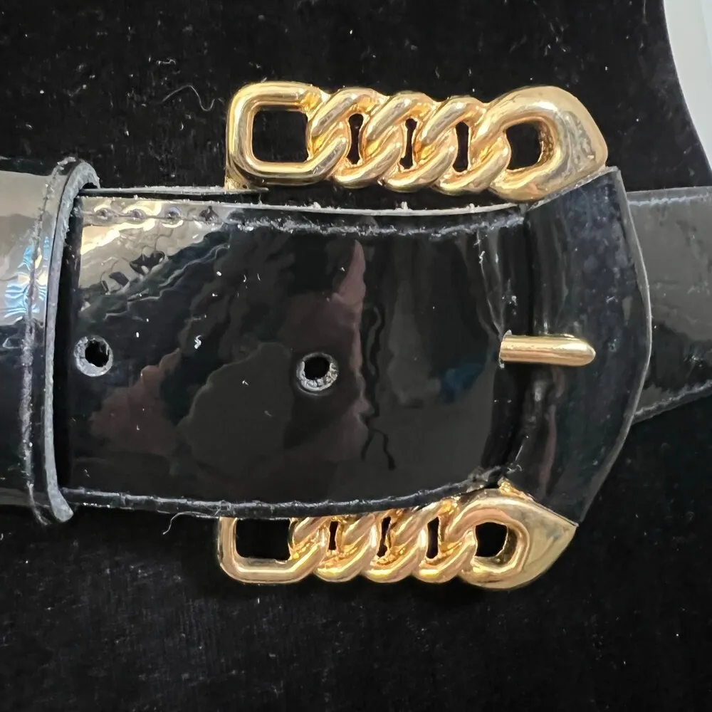 Kandell & Marcus Vintage USA Made Patent Leather Gold Hardware Belt Women's M/L Black - Image 3