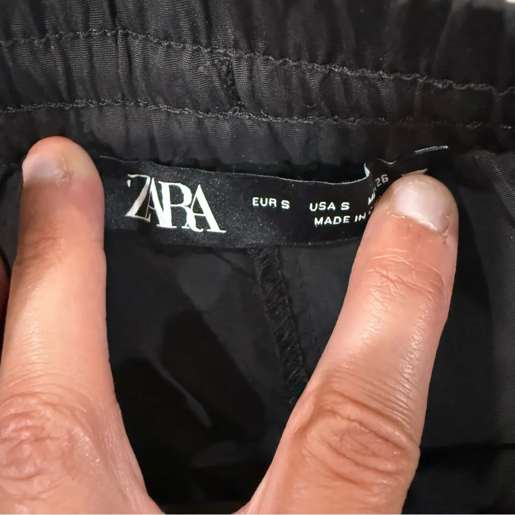 Zara Cargo Mini Skort Skirt Womens Small Black Drawstring Waist Utility Outdoors - Image 4