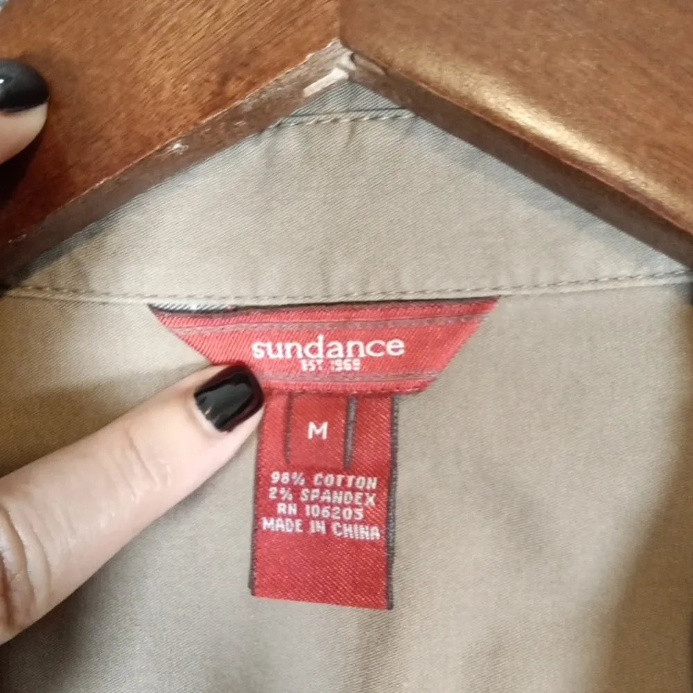 Sundance Tan Utility Jacket with Collared Neckline Womens Medium Belt - Image 3