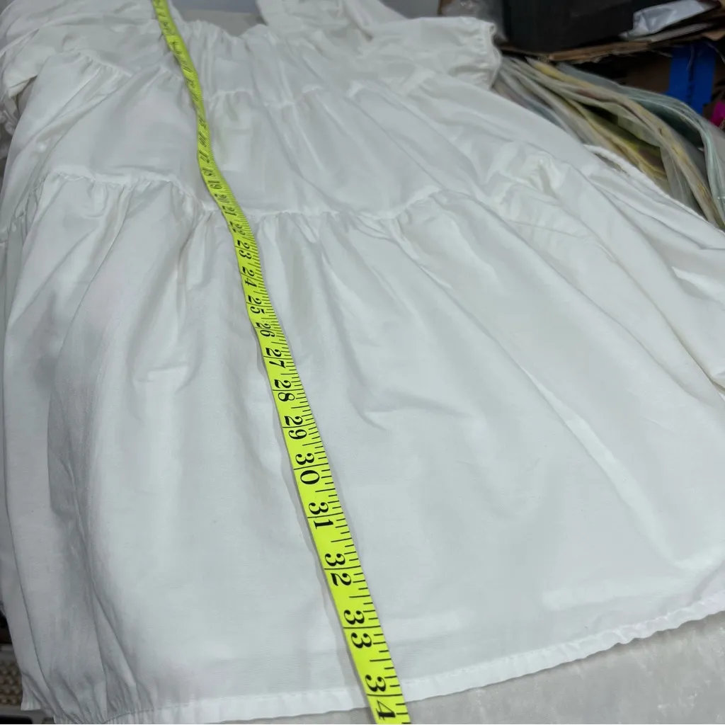 Elegant White Puff Sleeve s Dress tiered square neckline babydoll mini Size undefined - Image 4