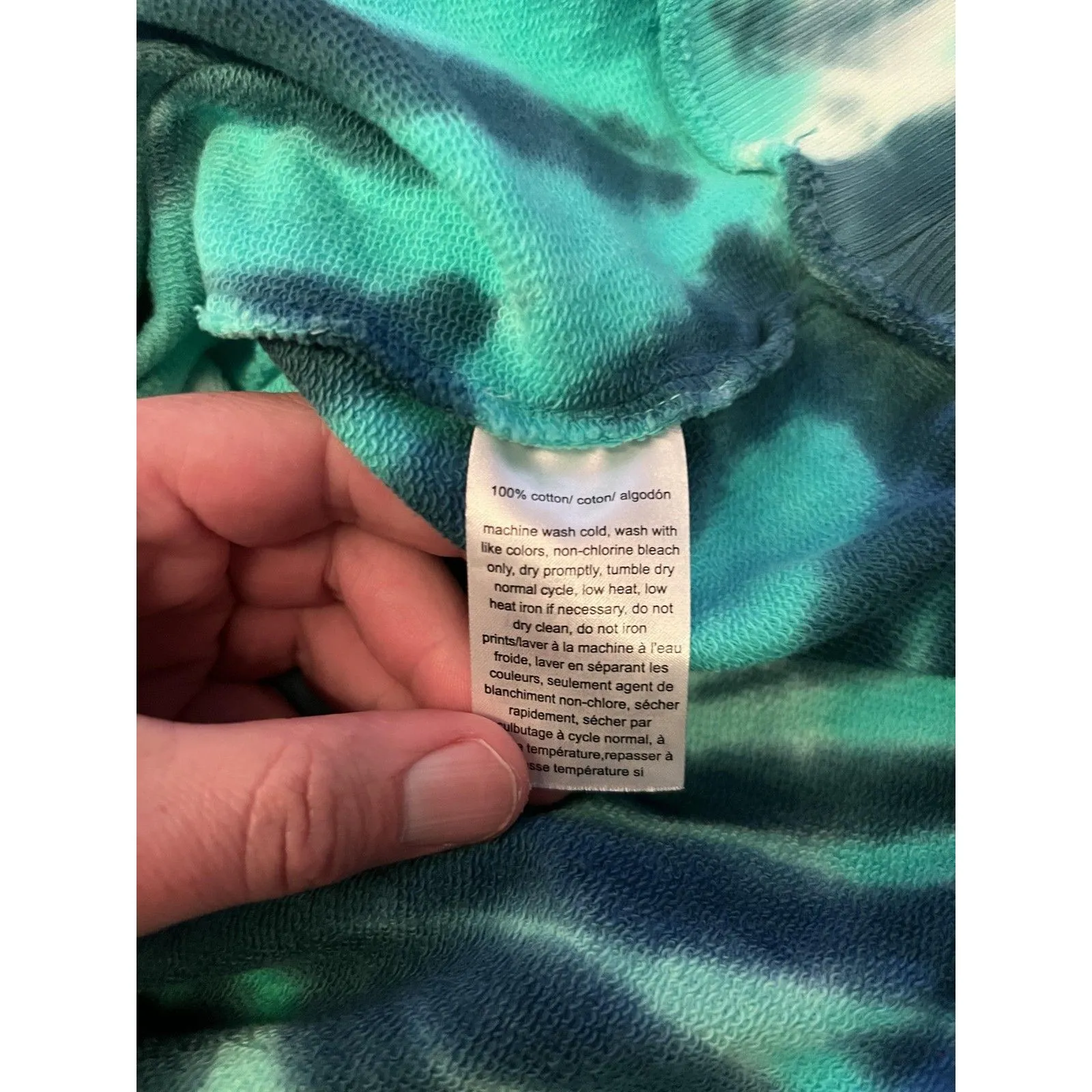 Tommy Hilfiger Sweatshirt Womens Medium Blue Green Tie Dye TOMMY Logo Crewneck - Image 8