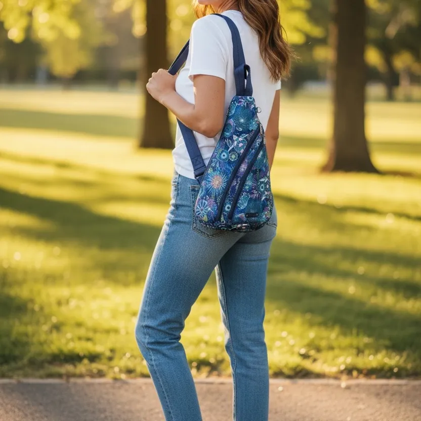 Sakroots Blue Floral Sling Backpack - Image 4