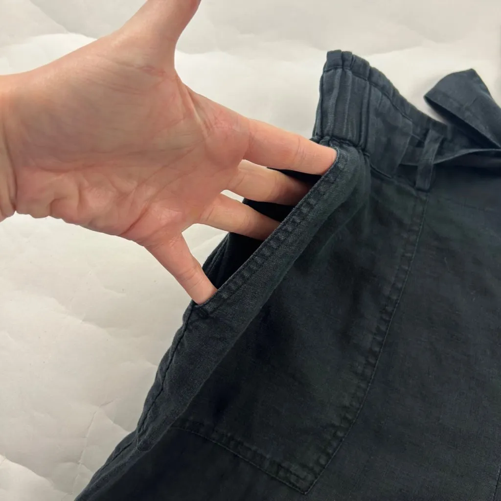 Saks Fifth Avenue Black Linen Wide Leg Cropped Pant S - Image 3