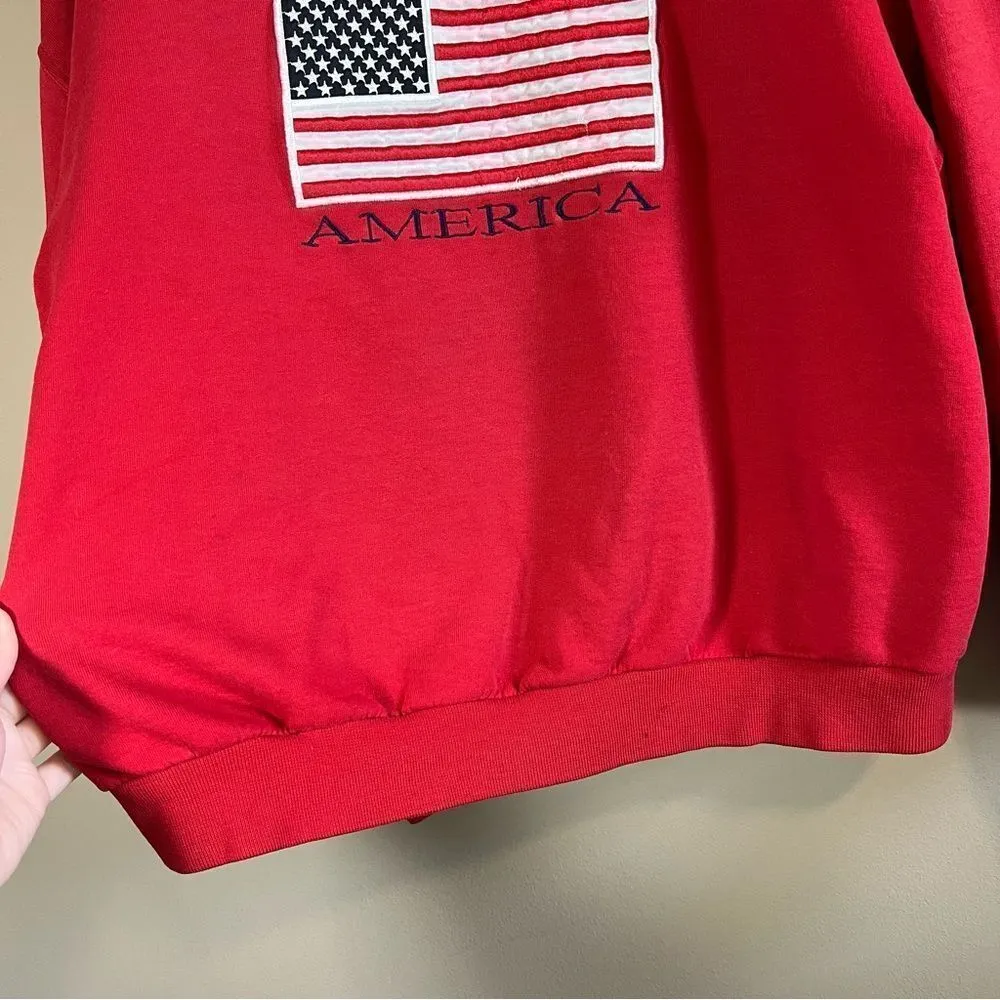 ✨ Vintage Red American Flag Embroidered Crewneck Sweatshirt Medium - Image 6