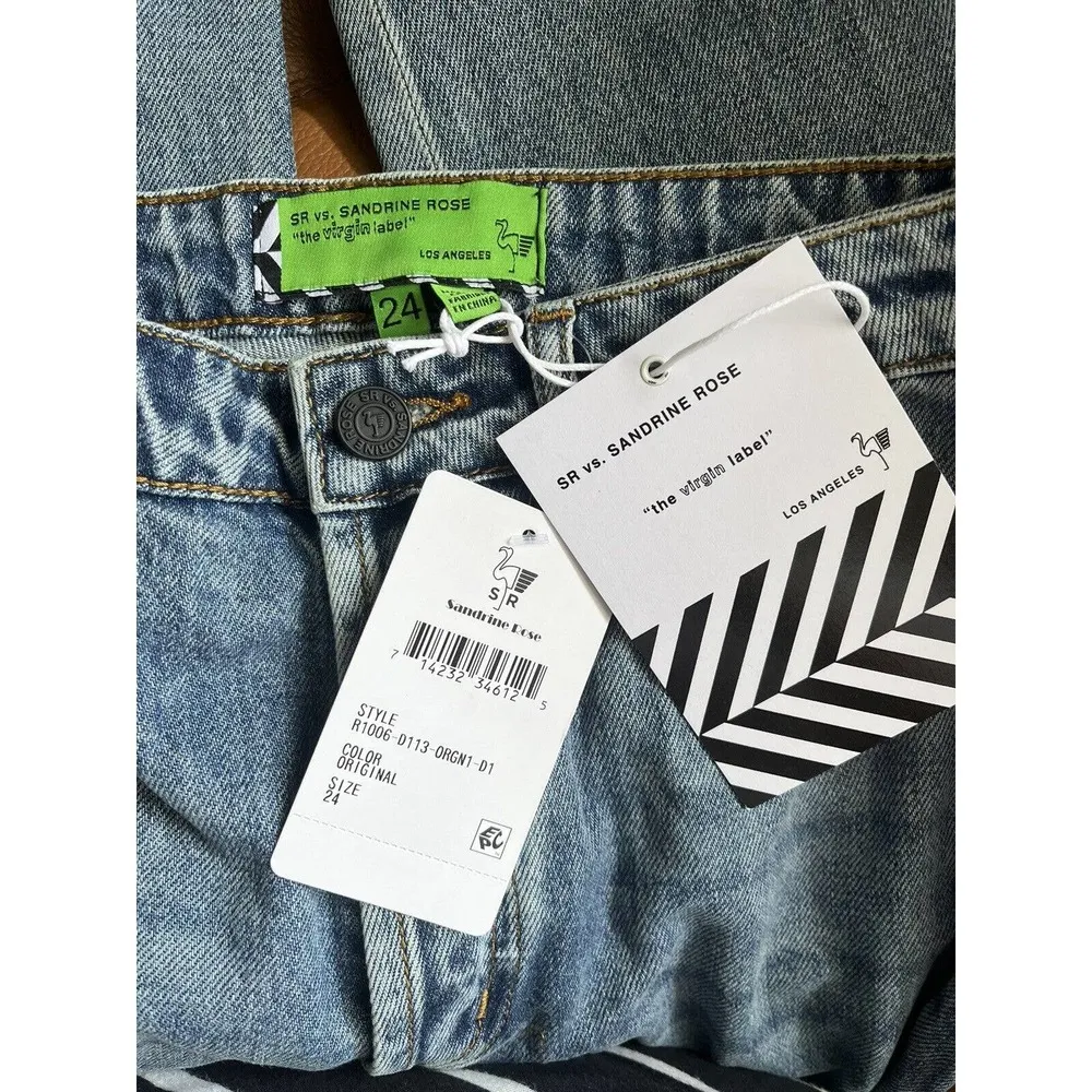 NWT Sandrine Rose Free People High Rise Palm Tree Straight Distressed Jeans 24 - Image 8