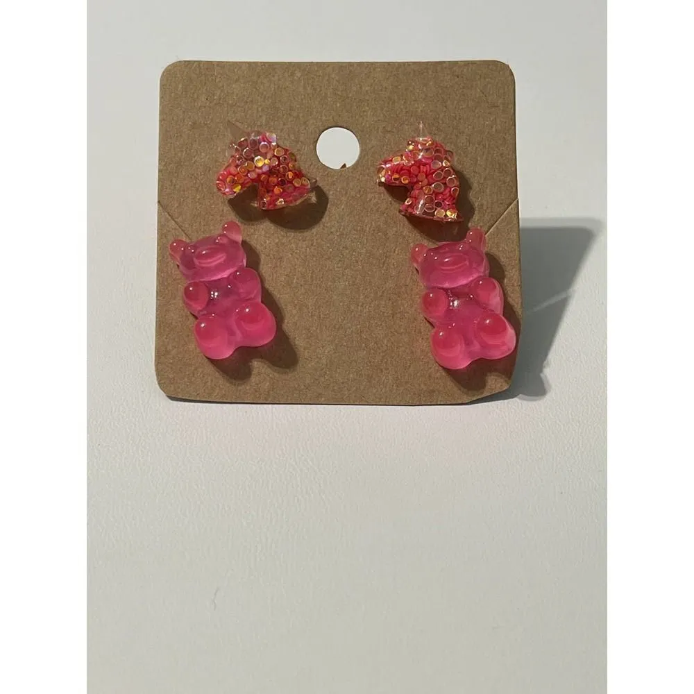 Glitter Unicorn‎ Studs Gummy Bear Studs Pink Set - Image 2