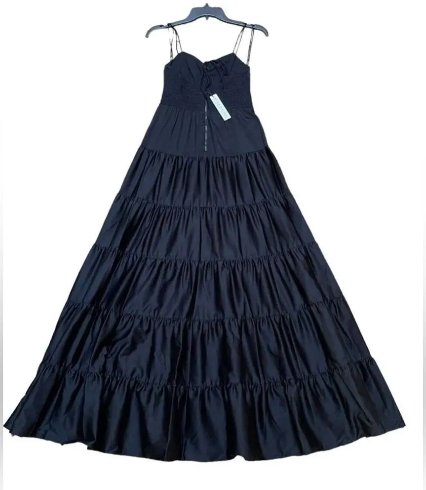 New Alice + Olivia Black Jori Spaghetti Strap Tiered Maxi Dress Size 0 $550.00 - Image 7