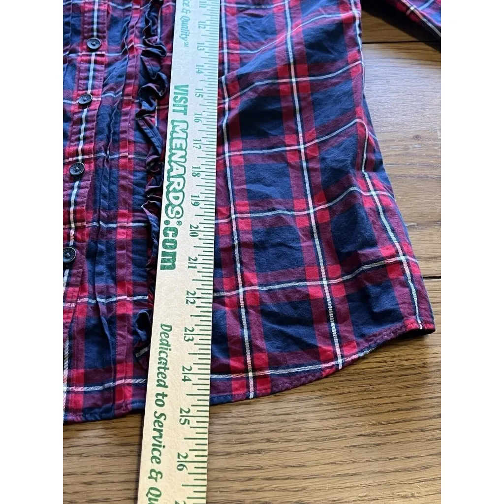 Brooks Brothers Red Fleece Button-down Shirt Women's Size 4 Red Plaid Ruffle - Image 5