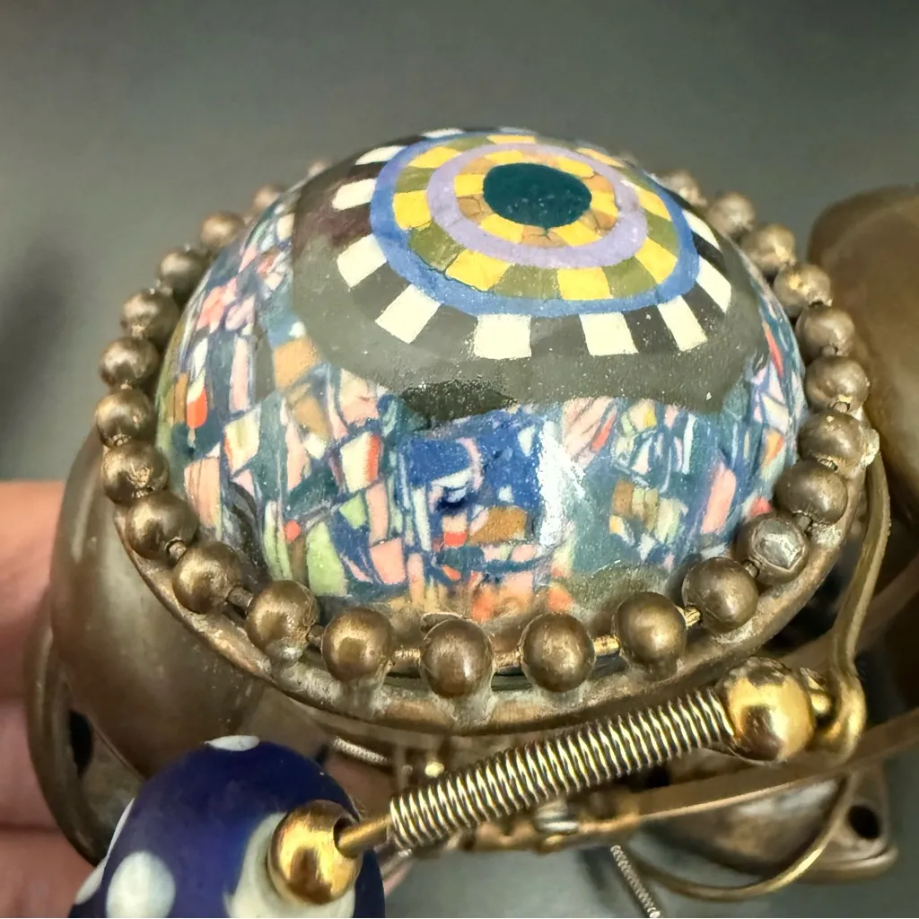 Unique Handcrafted Steam Punk Mixed Metal Chunky Hinged Bangle Bracelet 106.9g. Brown - Image 13