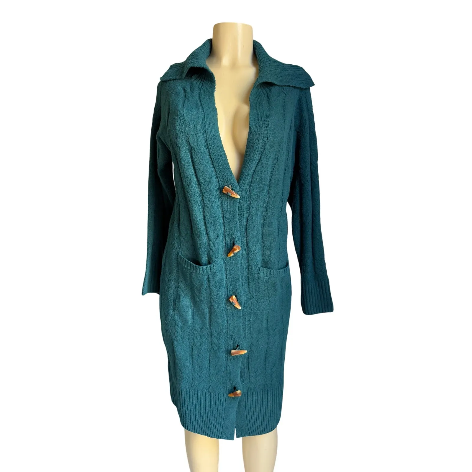 NWT Pink Rose Long Cable Knit Button-Front Duster Cardigan Dress Coatigan | S - Image 3