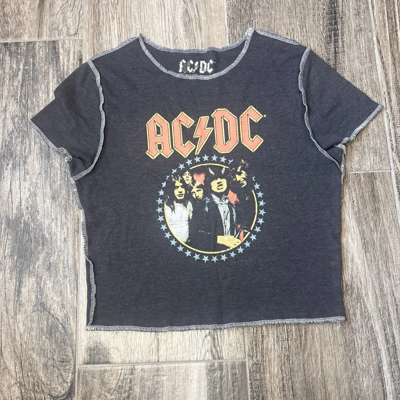AC/DC Charcoal Grey Graphic Rock Band Baby Tee T Shirt Vintage American Tour #88 Gray Size undefined - Image 12