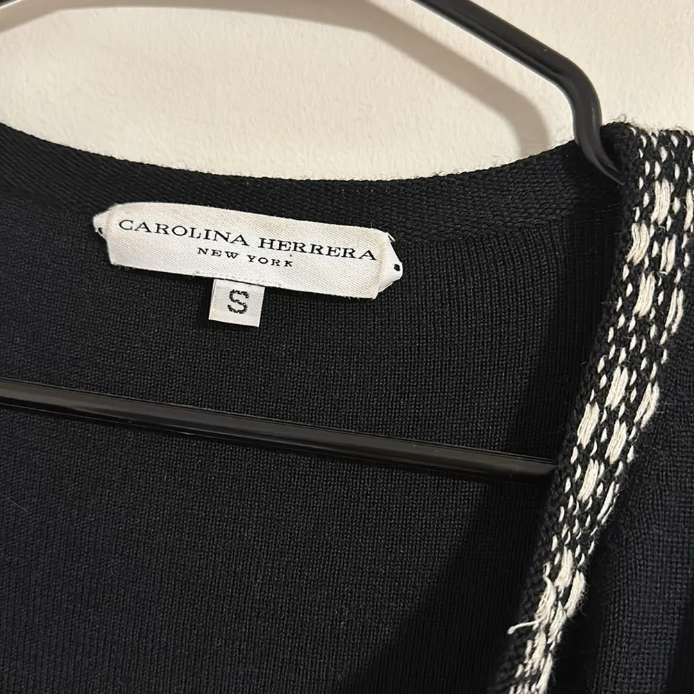 Carolina Herrera New York 100% wool black cream open cardigan stitched - Image 2