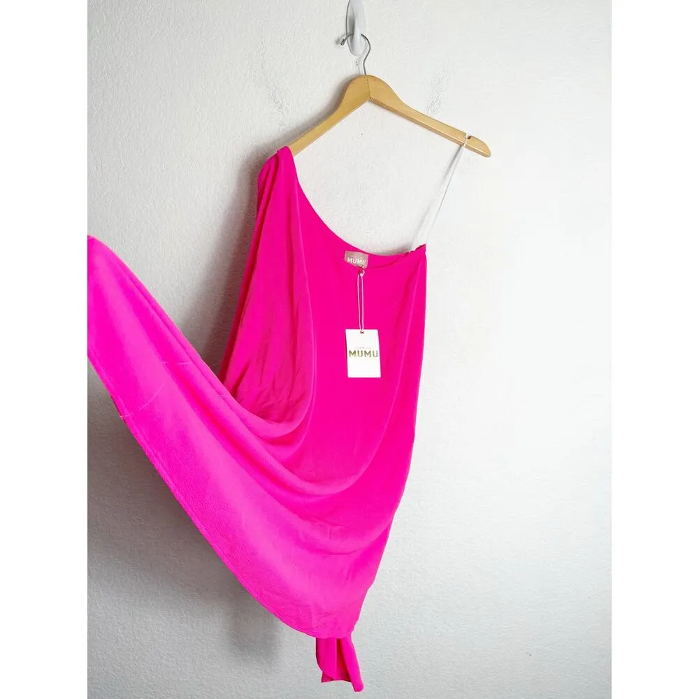NWT Show Me Your Mumu Trish Mini Dress Size XS Hot Pink One Shoulder Chiffon - Image 11