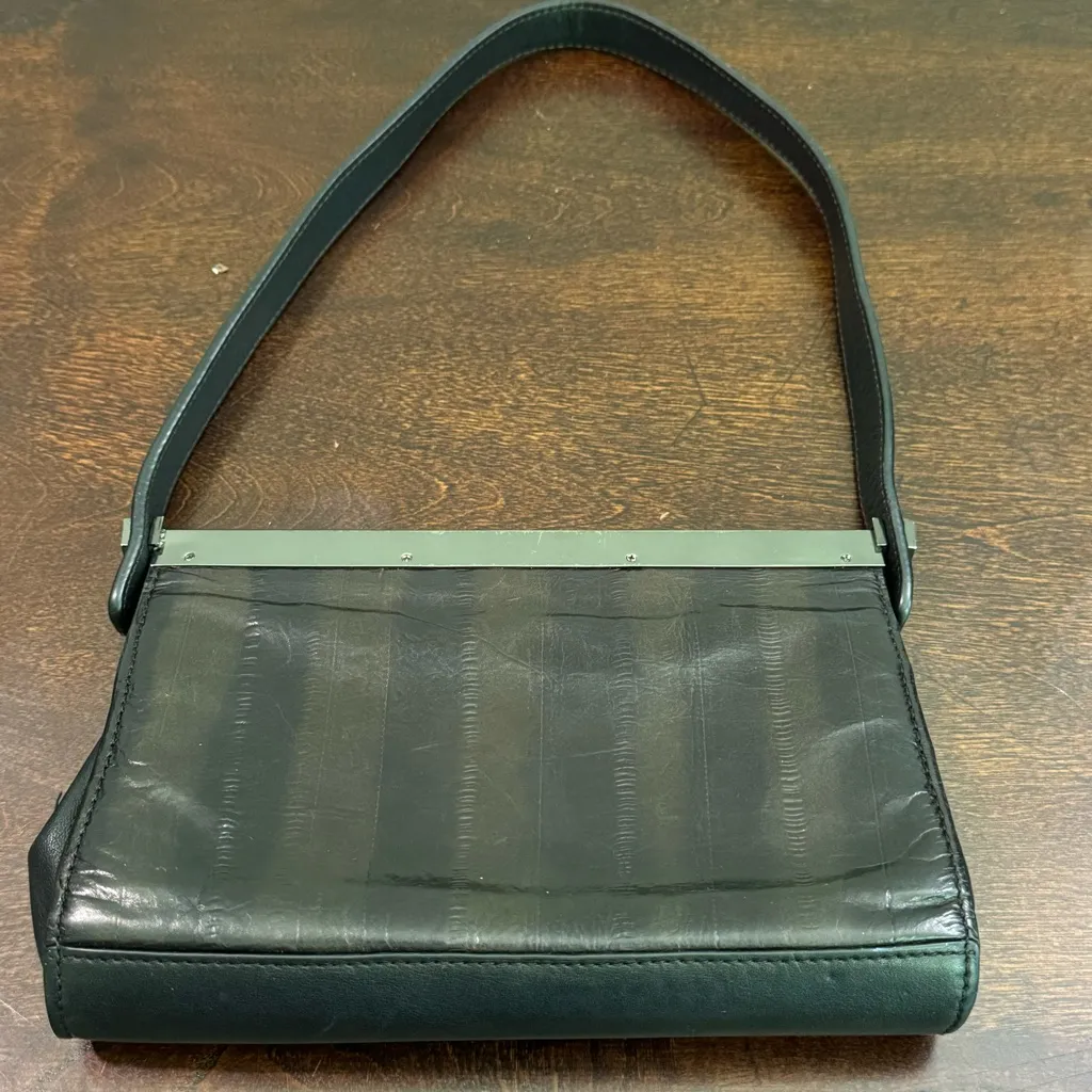 Kenneth Cole Black Leather  Mini Flap Shoulder Bag Purse Evening Baguette Clutch - Image 9